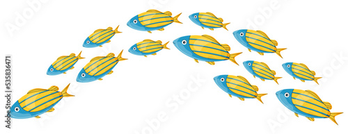 Fish scool in ocean in cartoon style