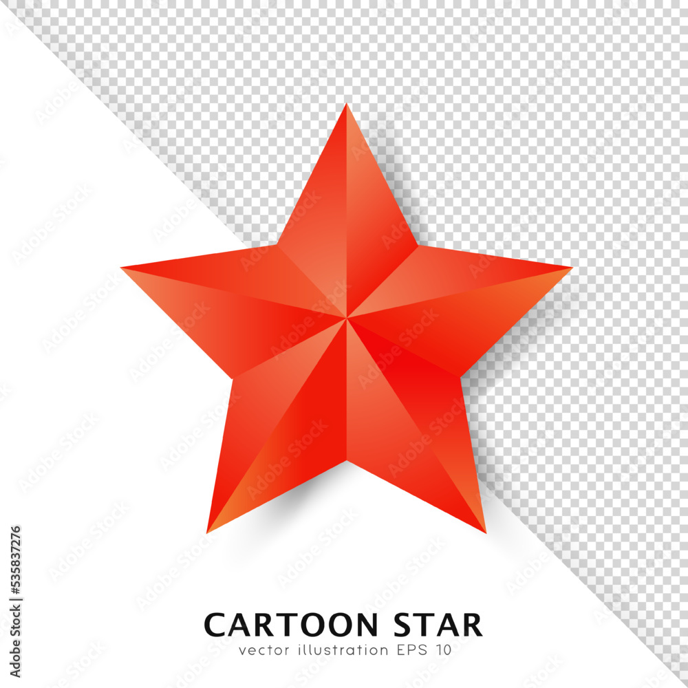 Cartoon red gradient star isolated on white and transparent background. Bright shiny, glossy star award. Vector decoration for your design Cartoon red gradient star isolated on white and transparent background. Bright shiny, glossy star award. Vector decoration for your design