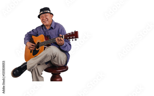 asian old man playing guitar