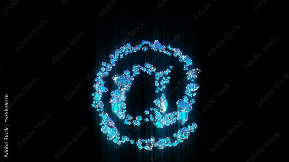 blue brilliants or ice crystals at sign on black bg, isolated - object 3D illustration blue brilliants or ice crystals at sign on black bg, isolated - object 3D illustration