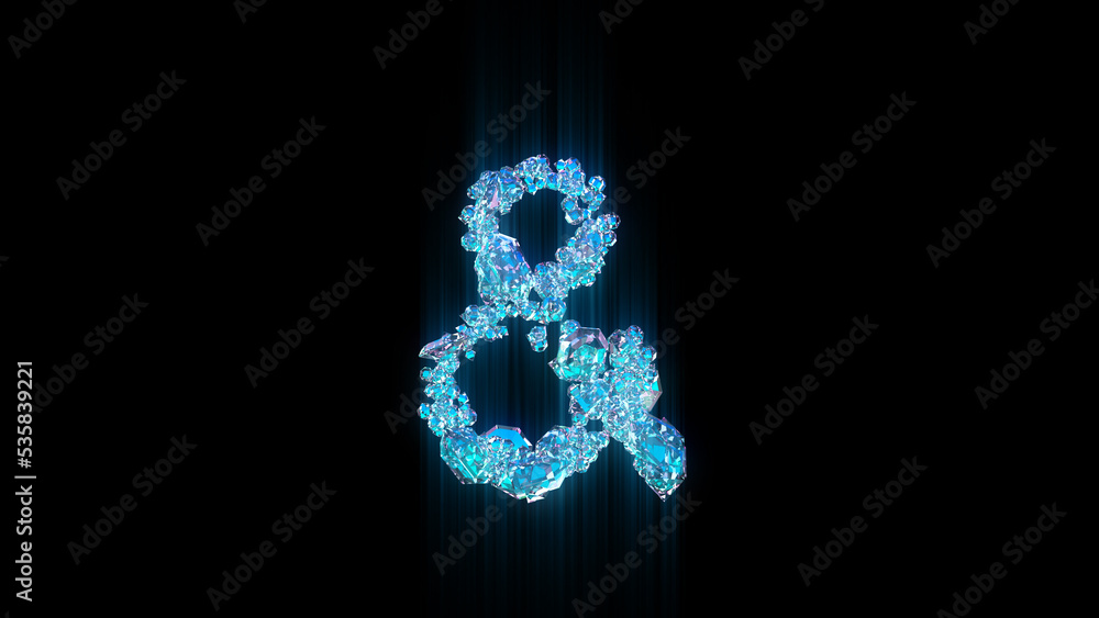 blue diamonds or ice ampersand on black backdrop, isolated - object 3D rendering