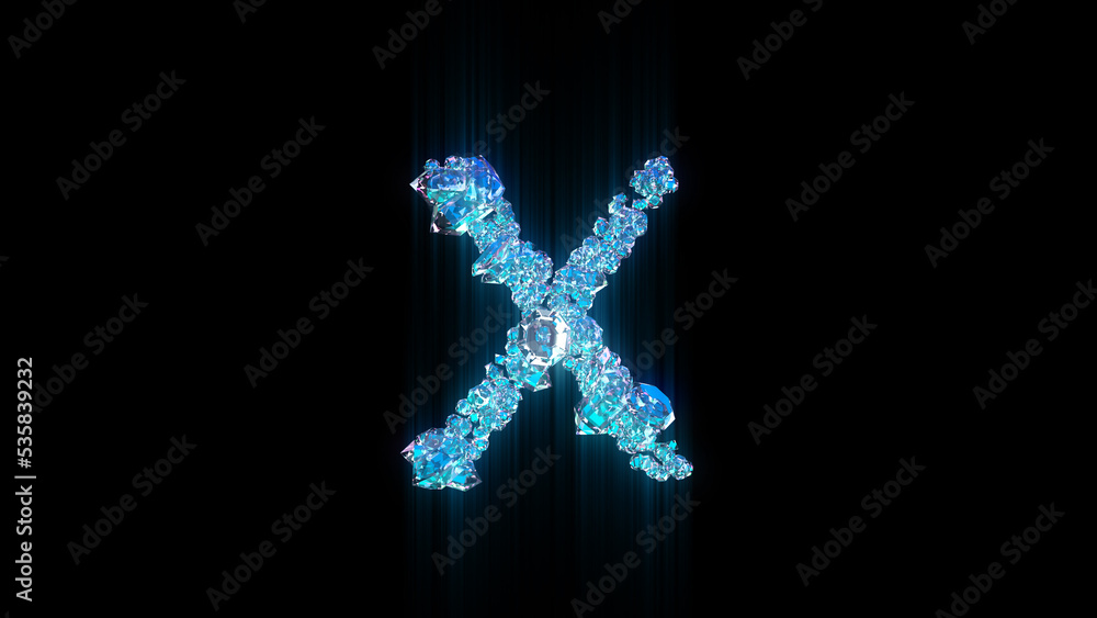blue diamonds or ice letter X on black backdrop, isolated - object 3D illustration blue diamonds or ice letter X on black backdrop, isolated - object 3D illustration