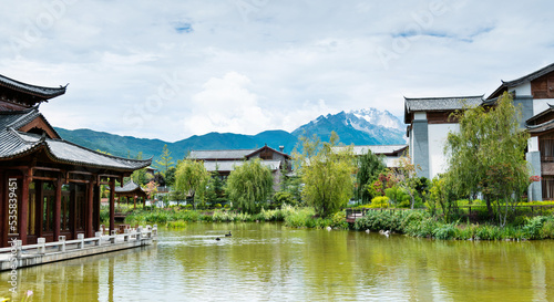 Chinese style house with pond