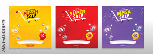sale banner with blank space podium for product sale template design.