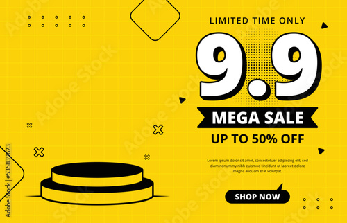 9.9 Shopping day Poster or banner. Sales banner template design for social media.