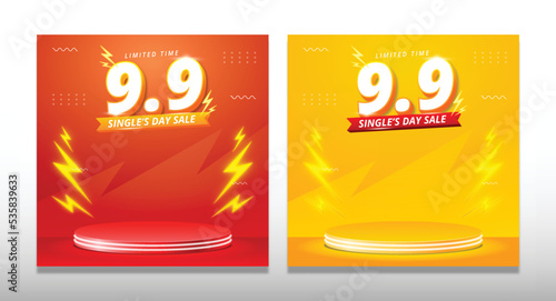 9.9 Shopping day Poster or banner. Sales banner template design for social media.