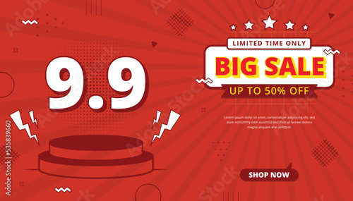 9.9 Shopping day Poster or banner. Sales banner template design for social media.