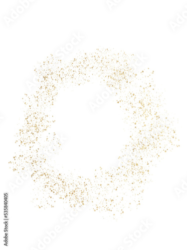 Circular gold frame, golden splattered border. Gold paint texture. Isolated png illustration, transparent background. Asset for overlay, texture, pattern, montage, collage, greeting, invitation card.