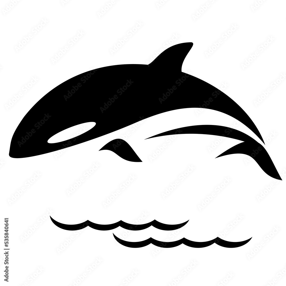 Obraz premium Orca Whale Jumping Out Of Water Stylized Black and White Illustration