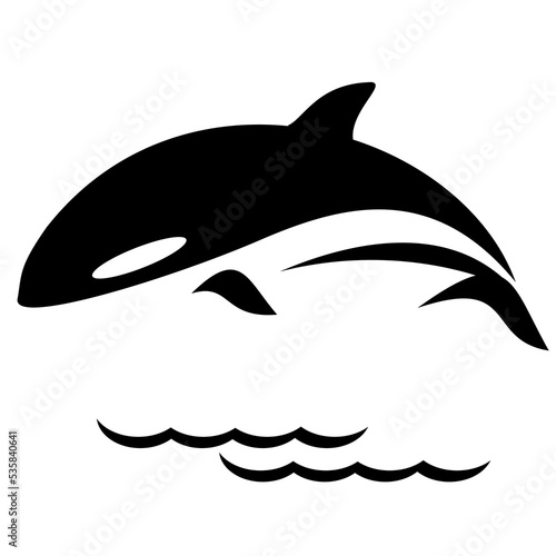 Orca Whale Jumping Out Of Water Stylized Black and White Illustration