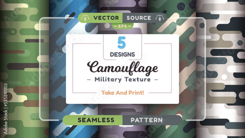 Camouflage seamless patterns, military texture, bundle war fabric. photo