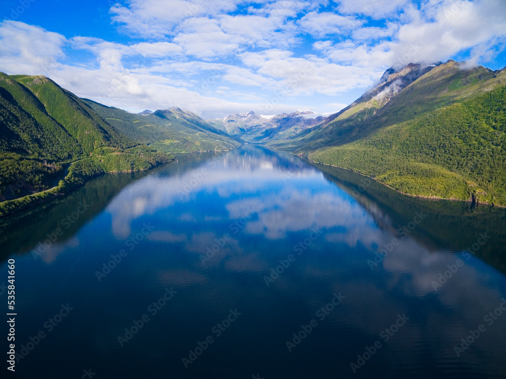 Aerial view of Holandsfjorden and Svartisen glacier, Norway Aerial view of Holandsfjorden and Svartisen glacier, Norway