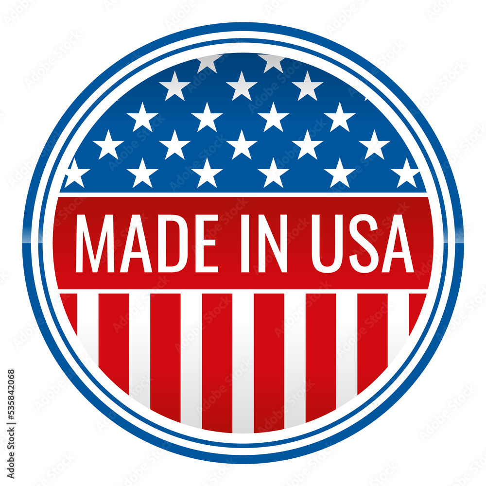 Made in USA emblem. Round logo with american flag Made in USA emblem. Round logo with american flag