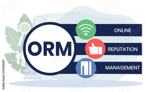 Online Reputation Management acronym. ORM refers to the influencing and controlling of an individual's or group's reputation. Vector Illustration Concept