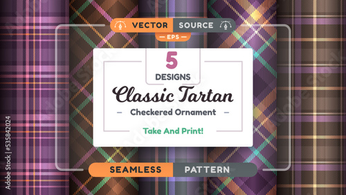 Tartan Halloween seamless patterns, merry christmas texture, checkered scottish fabric.