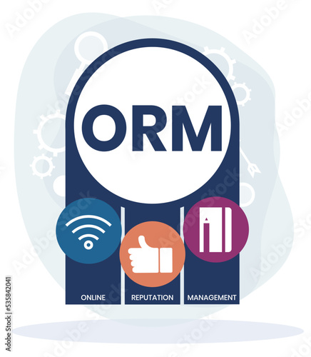 Online Reputation Management acronym. ORM refers to the influencing and controlling of an individual's or group's reputation. Vector Illustration Concept