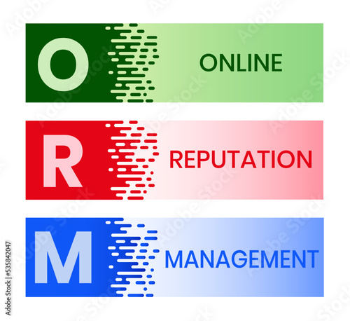 Online Reputation Management acronym. ORM refers to the influencing and controlling of an individual's or group's reputation. Vector Illustration Concept