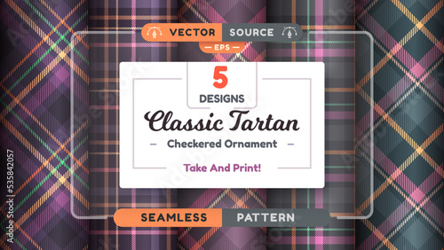 Tartan Halloween seamless patterns, merry christmas texture, checkered scottish fabric.
