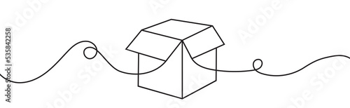 Continuous one line drawing of cardboard box. Linear abstract art. Vector illustration