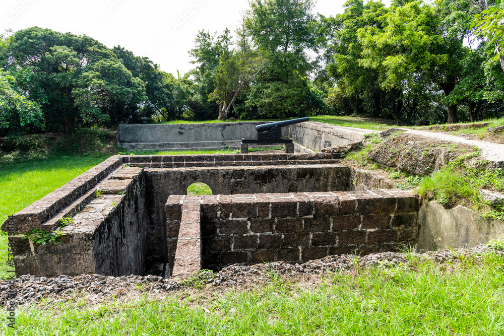 Panoramic view of Ershawan Battery in Keelung, Taiwan. better known as the Tenable Gate of the Sea, It was built during Taiwan's Qing era. Panoramic view of Ershawan Battery in Keelung, Taiwan. better known as the Tenable Gate of the Sea, It was built during Taiwan's Qing era.