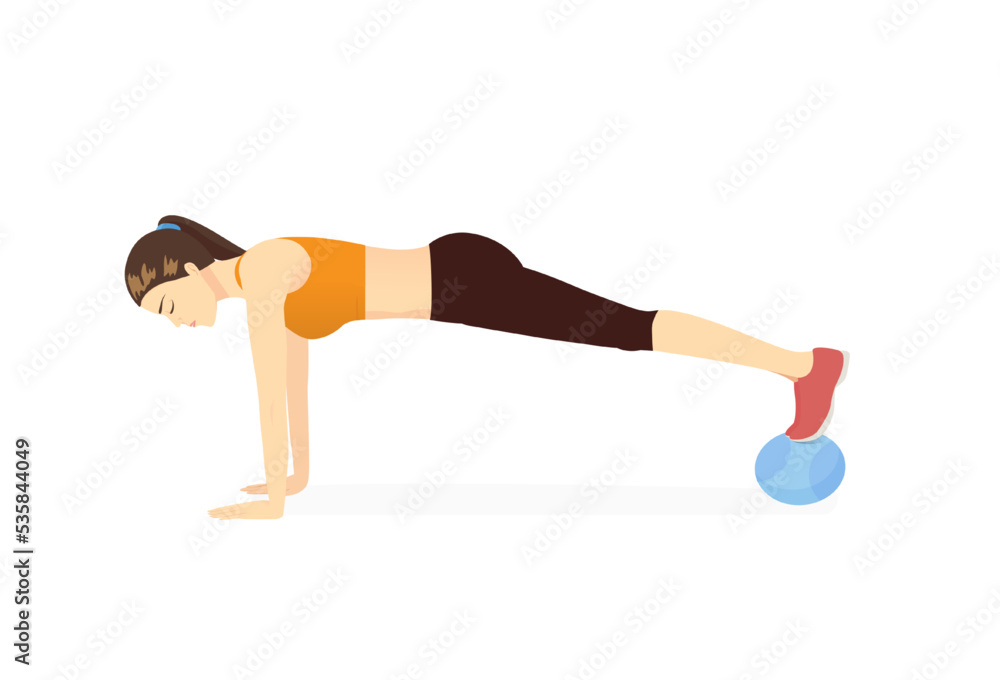 Women doing Reverse medicine ball plank exercise by plank and putting