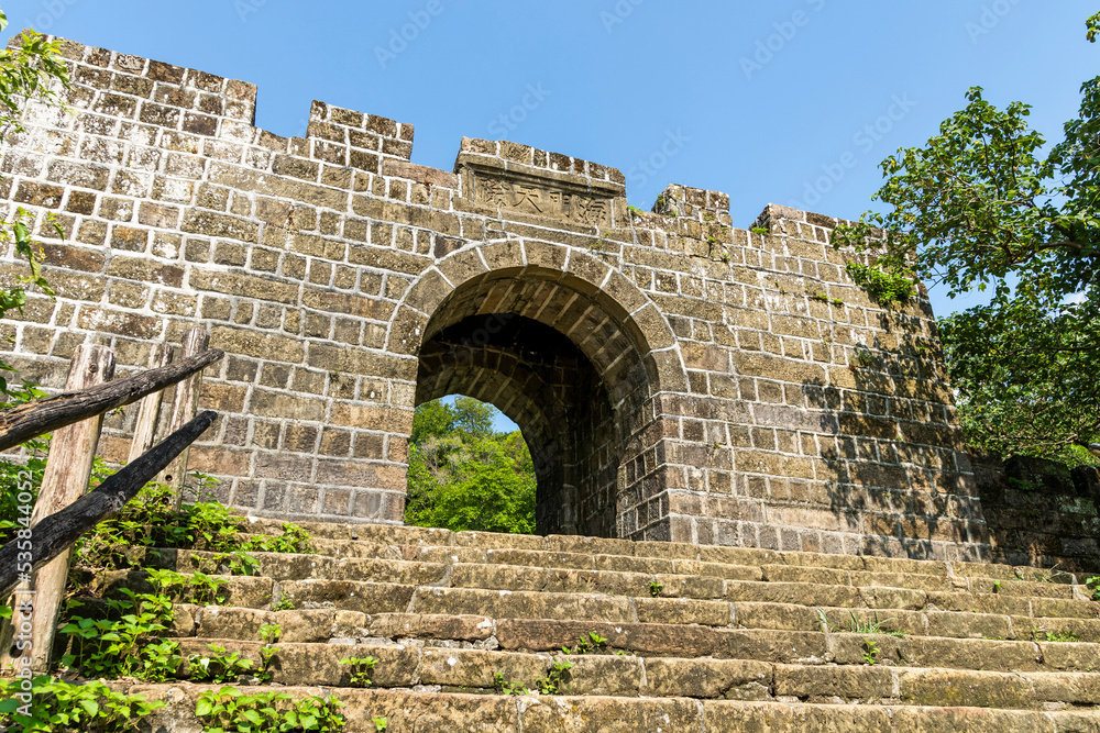 Keelung City, Taiwan- September 16, 2022: Panoramic view of Ershawan Battery in Keelung, Taiwan. better known as the Tenable Gate of the Sea, It was built during Taiwan's Qing era.