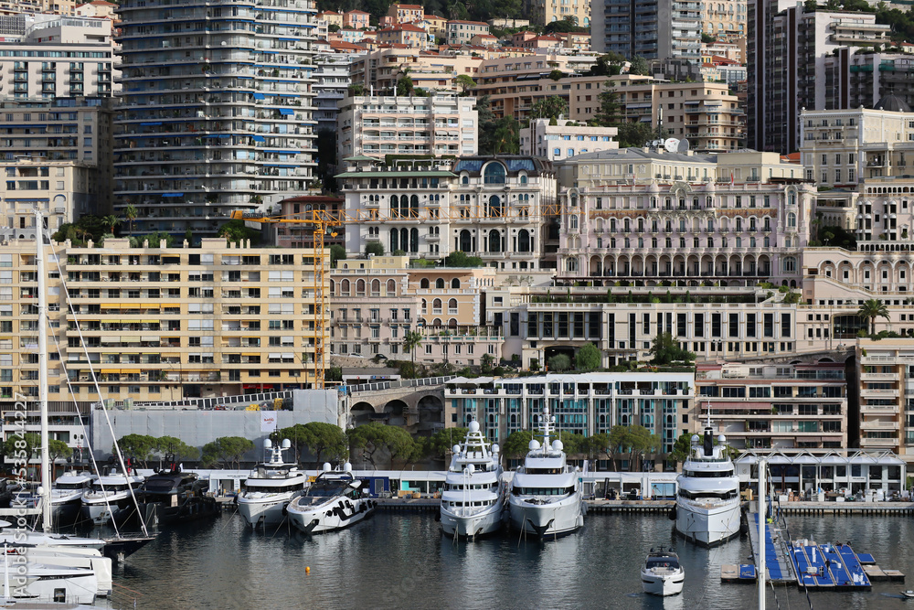 Monaco, Monaco - 02.10.2022: Morning in the port of Monaco, the last day of the Monaco Yacht Show