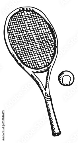 Tennis racket and ball. Sport equipment in hand drawn style © ONYXprj