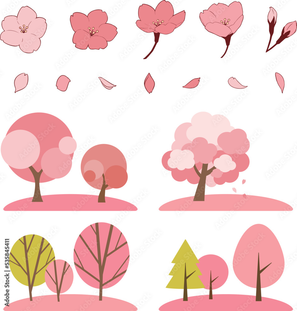 桜の花のイラストセット 桜の花のイラストセット