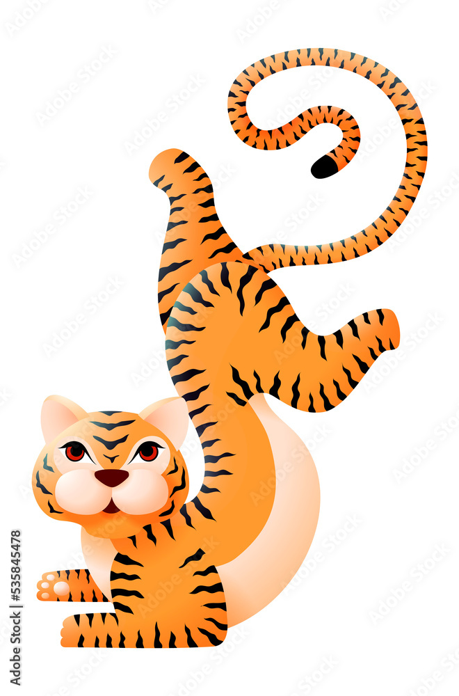 Funny tiger. Cartoon mascot. Strong happy animal