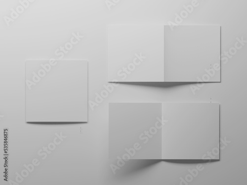 Square bi-fold brochure mockup 3d rendering 