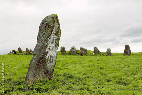 Beltany prehistoric stone circle. Raphoe, Donegal, Ireland. Neolithic and Bronze Age ritual site 2100-700 BC. Outlier with the S.E. quadrant behind