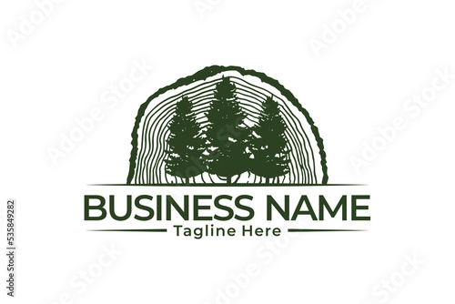 Creative Green Logo Nature Eco with tree pine and round tree rings concept