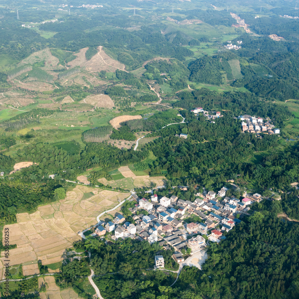 Fototapeta premium Aerial view of village in countryside, China