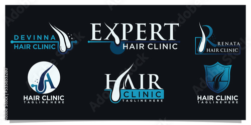 Set hair clinic logo design vector with creative unique premium vector