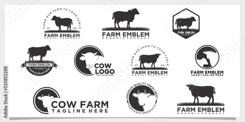 Set cow breeder logo beef Premium Vector