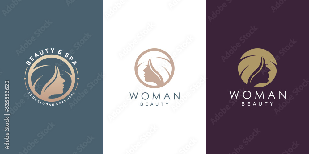 Woman logo design simple concept Premium Vector