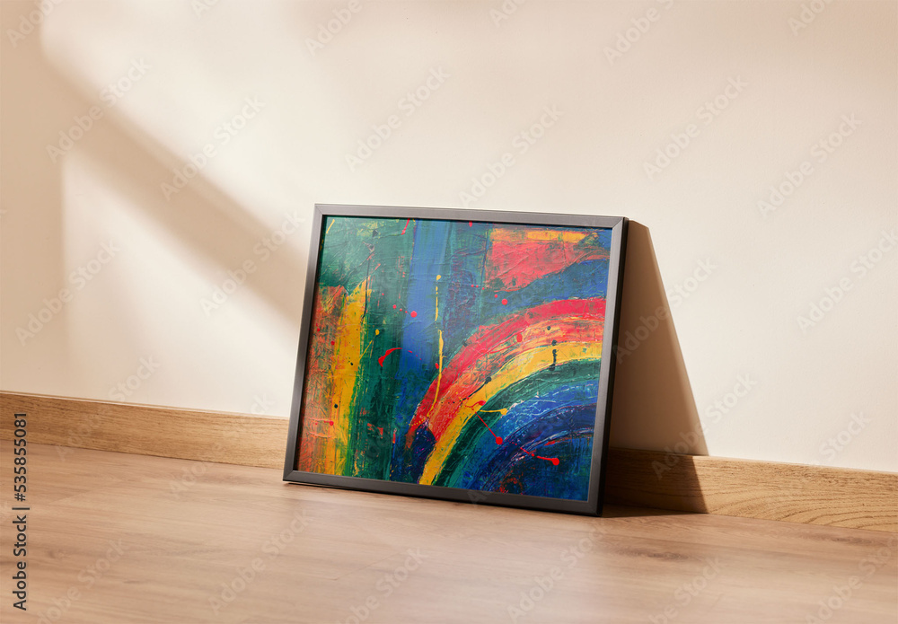 Picture Frame Mockup Lean on Wall with Sun Light Stock Template | Adobe ...