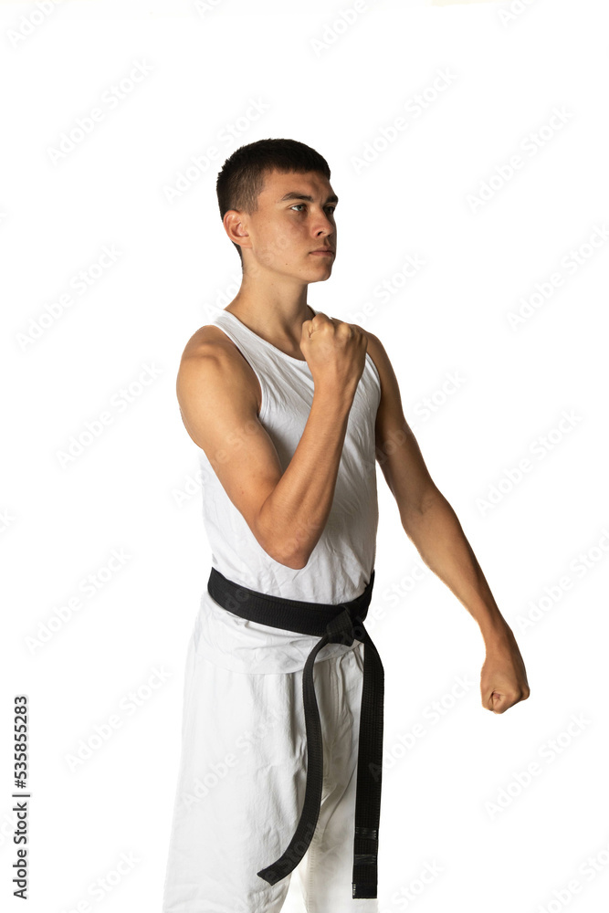 Teenage boy doing a karate block