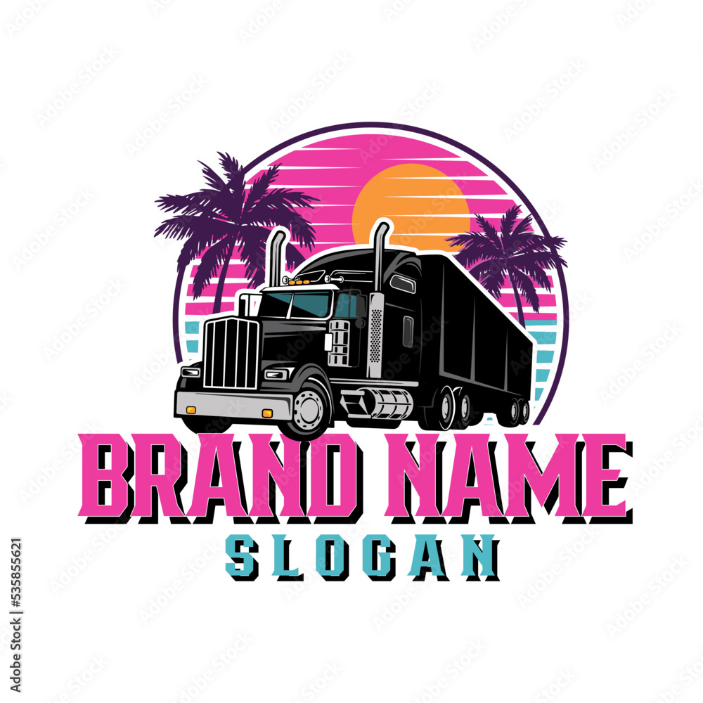 Miami Vice themed freight transporter truck t-shirt design