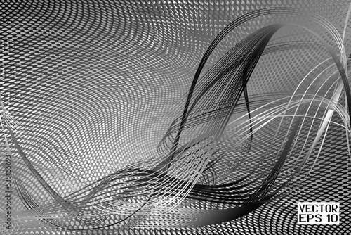 Abstract Black and White Pattern with Waves. Spotted Linear Texture. Smoke and Serpantine. Vector. 3D Illustration