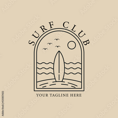surf line art logo, icon and symbol, with emblem vector illustration design