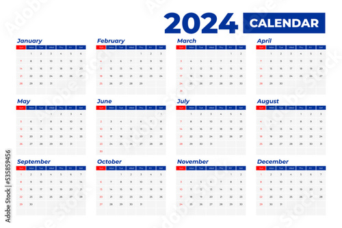2024 Calendar Template, editable vector
