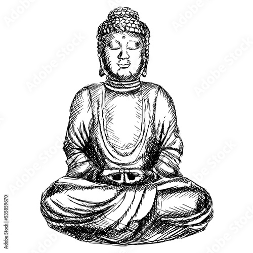 Buddha statue hand drawn sketch style PNG illustration with transparent background