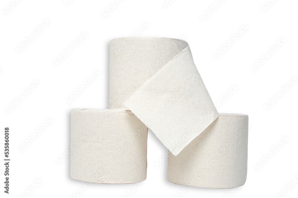 Three rolls of toilet paper on a white background. Three rolls of toilet paper on a white background.