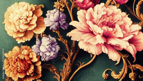 Illustration of a rococo floral tetradic color