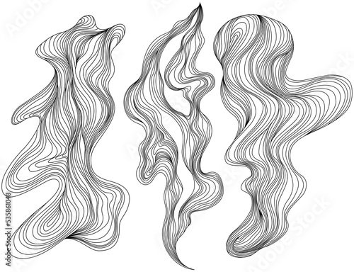 Set of abstract shapes. Hand drawn png illustrations. Ink painting style composition