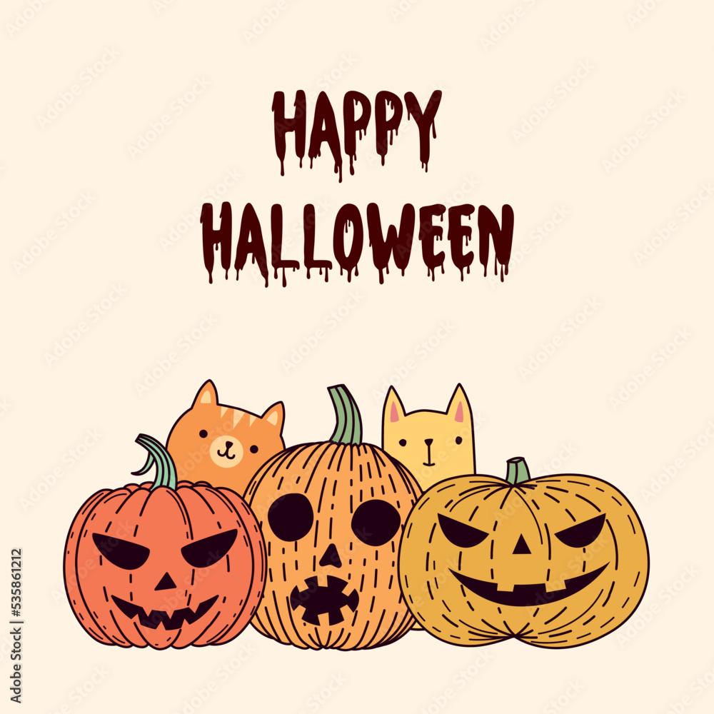 Card with pumpkins and cats for Halloween Card with pumpkins and cats for Halloween