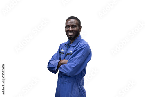 Portrait of smiling African American male engineer on transparent background