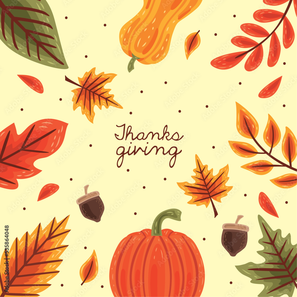 thanksgiving lettering with leaves